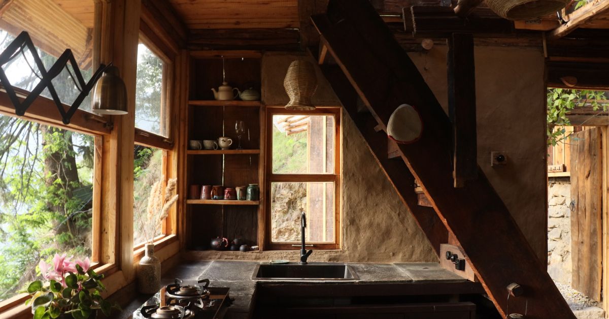 The homestay is made of mud, clay and reclaimed wood. 