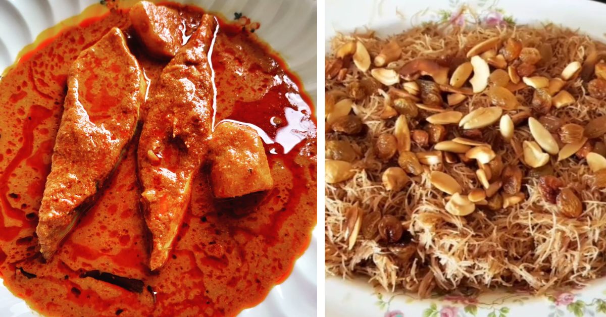 Pomfret curry (L) and sagan ni Parsi sev are some of the crowd pullers at Karrylicious Kitchen