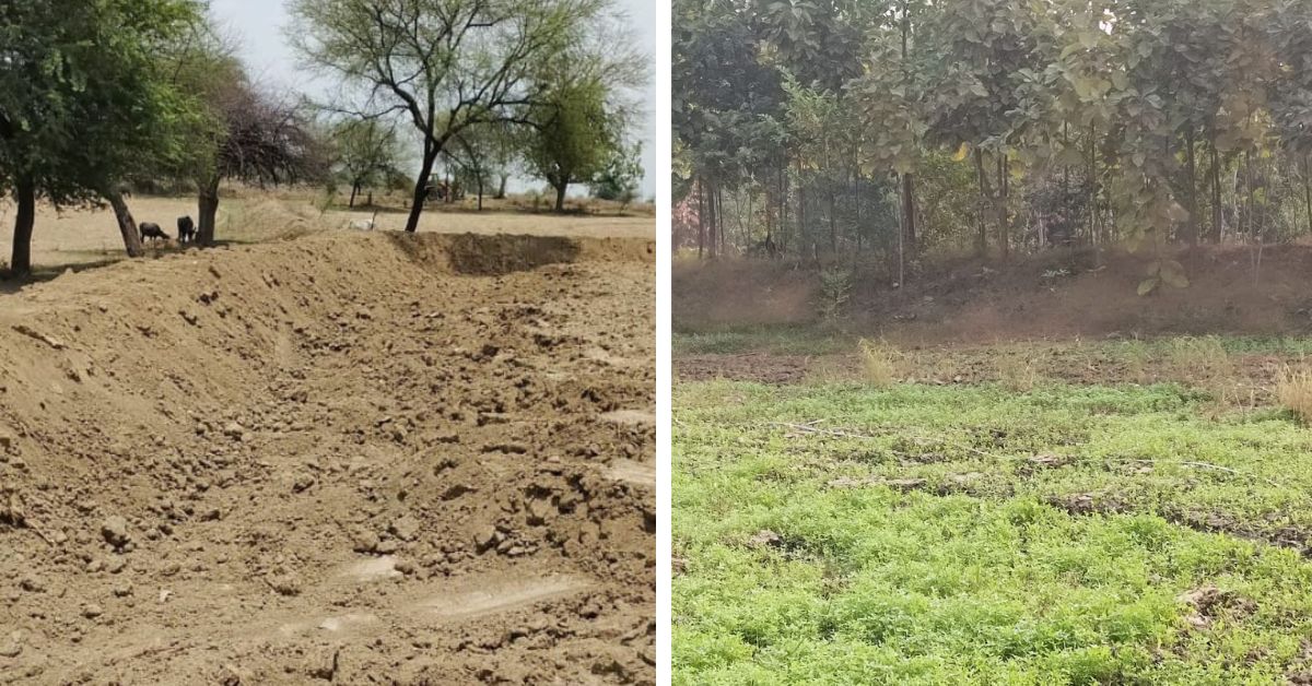The Bajrang Sagar pond that Rambabu Tiwari has helped revive was previously barren and filled with silt
