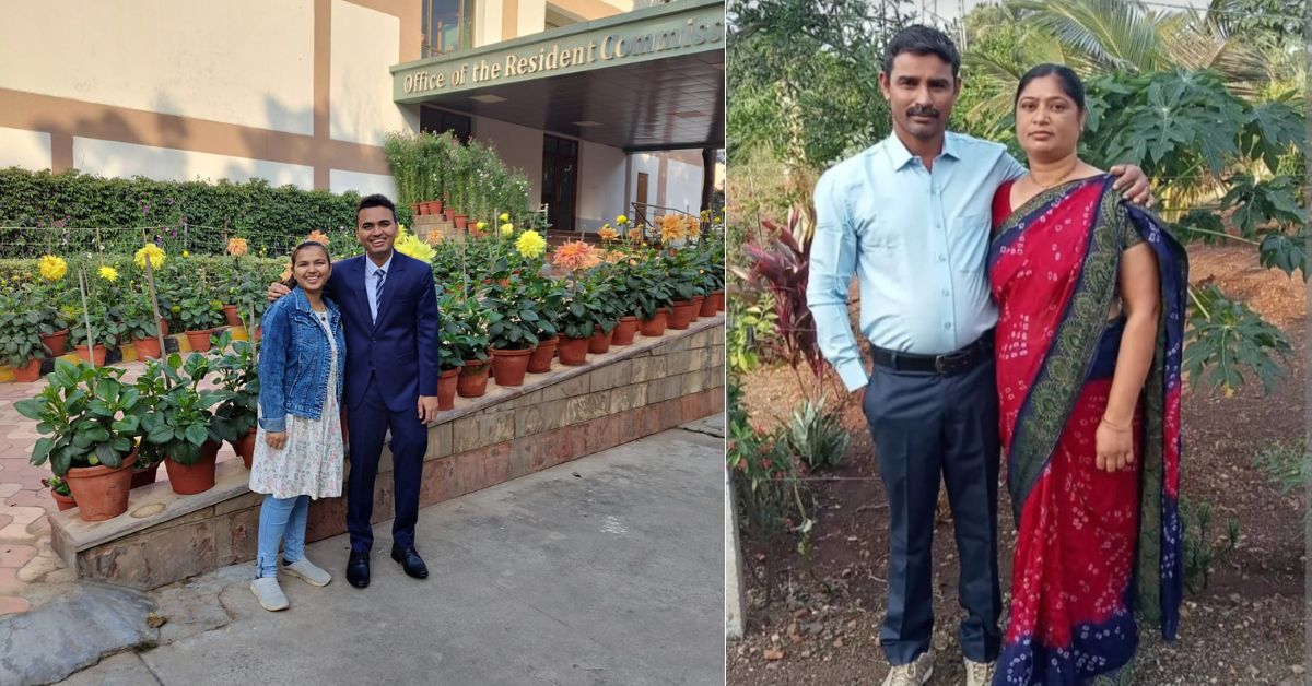 Akash with his younger sister. On the right are his cousin and sister-in-law who took him in.