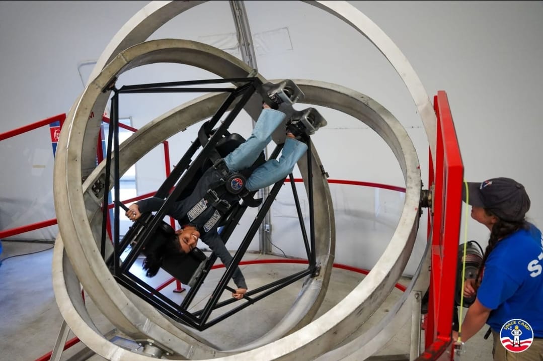 Train like an astronaut to gain control over a spacecraft in the Multi-Axis Trainer chair (MAT). It simulates a tumble-spin and helps students get an idea of what it would be like to be in space!