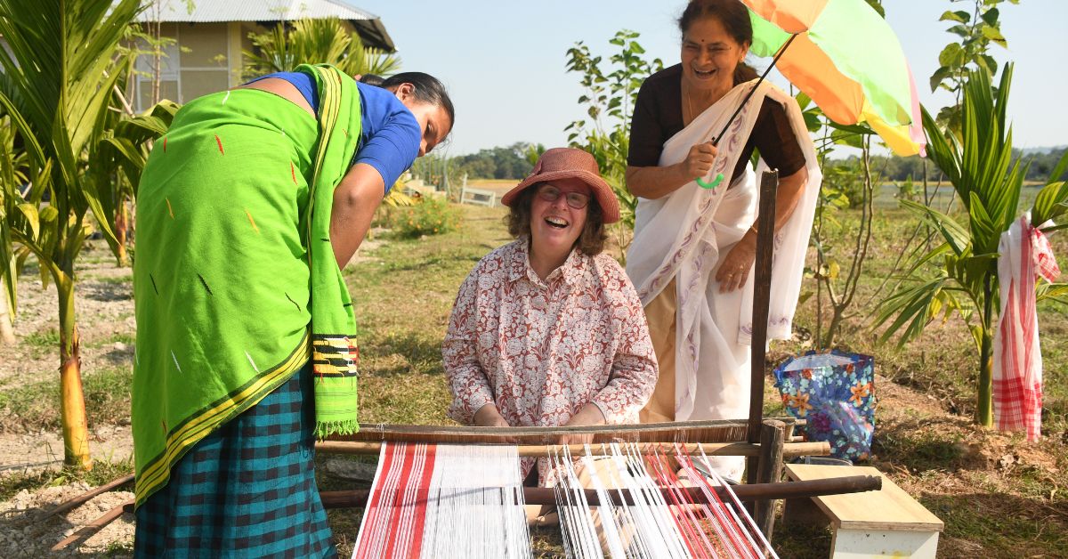 The weaving studio at Medini Homestay encourages guests to try their hand at textile and looms