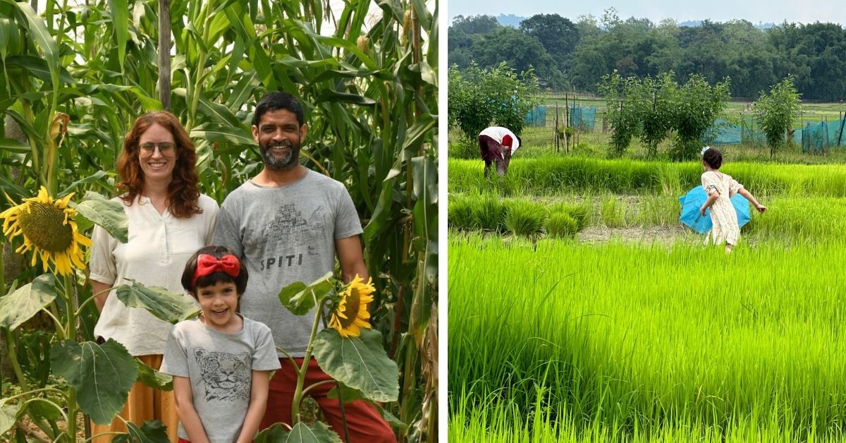 Deka and Meynell with their daughter. The couple are the hosts at Medini Homestay in Assam