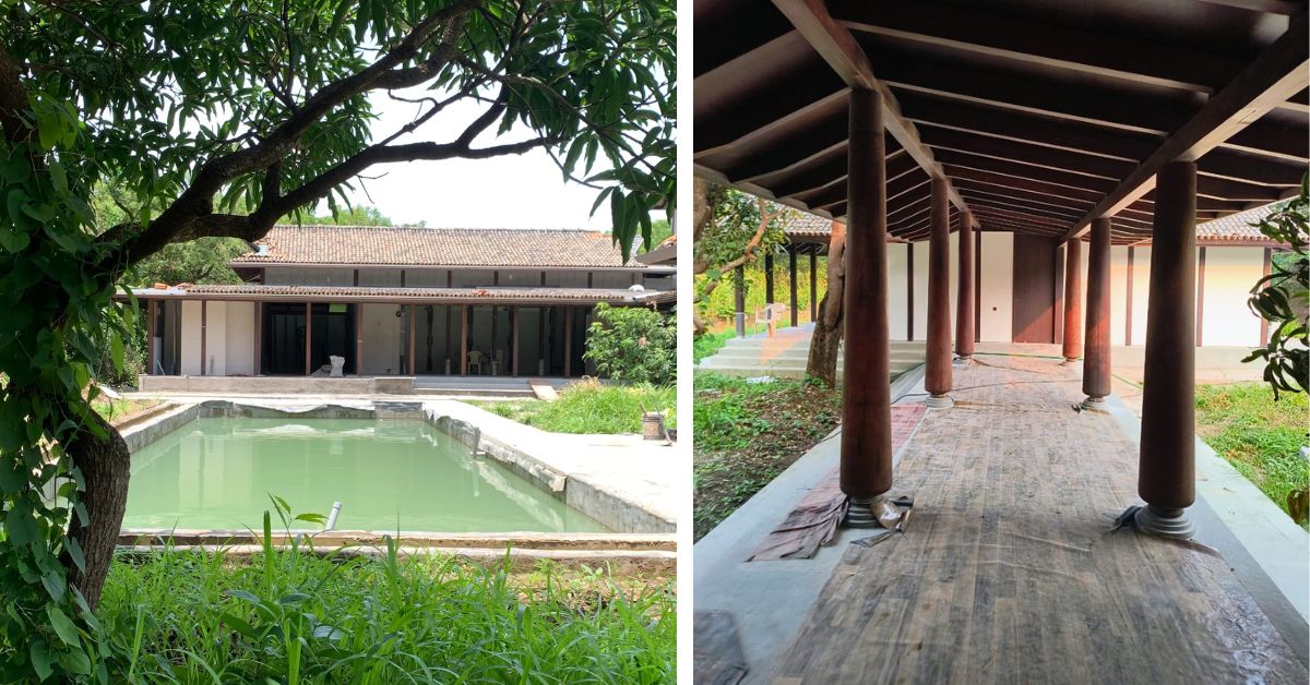 The house at Awas in Alibaug was built using pre-engineered technology and timber, 