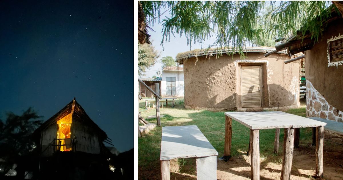 Cottage 'Vayu' (L) and Cottage 'Chandrama' (R) feature an aerial set up and a reciprocal roof respectively 