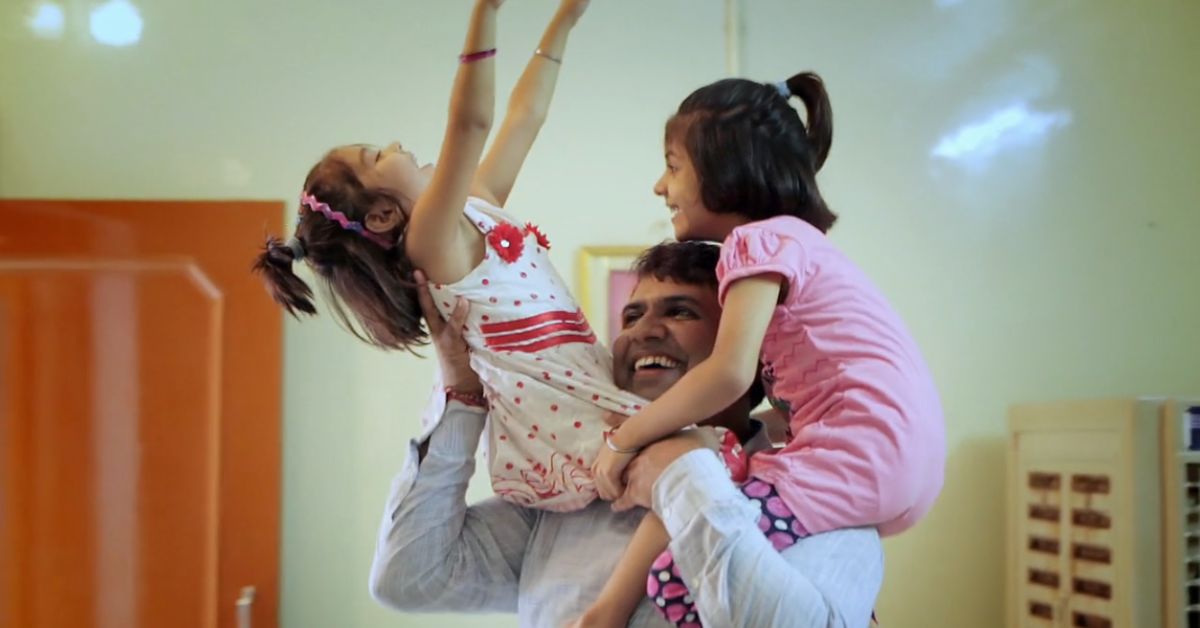 Sunil Jaglan with his daughters Nandini and Yachika 