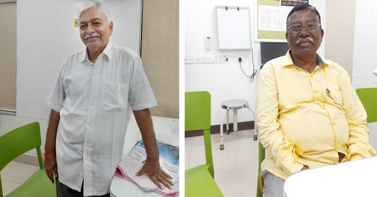 Ashok Tukaram Pawar (L) and Ramchandra Kajrolkar (R) consult Dr Alaka Deshpande to manage their diabetes.