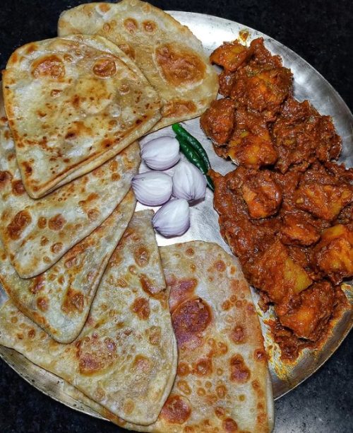 Parathas are versatile and can be paired with a variety of meats to make for a delicious meal, 