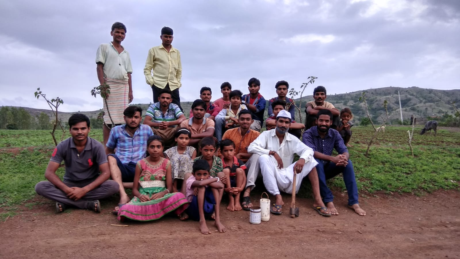 A group of Aadiwasi Janjagruti members from the tribal community.