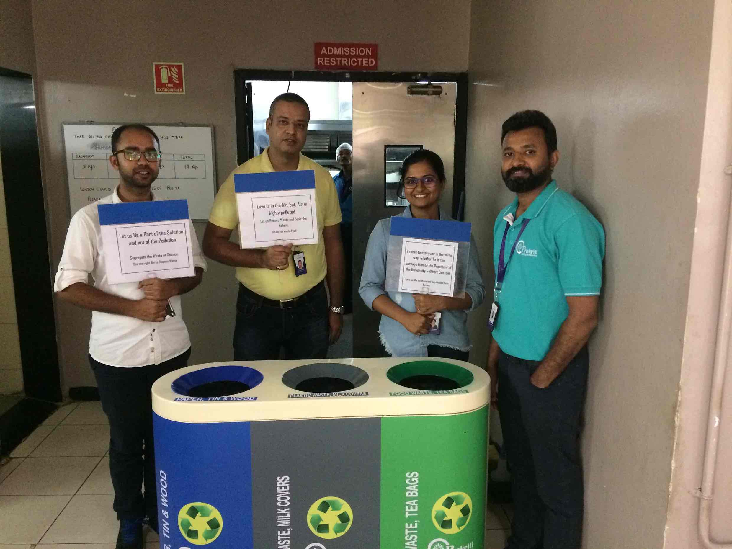 Employees participate in a waste segregation awareness programme. Image: Shailendra Singh