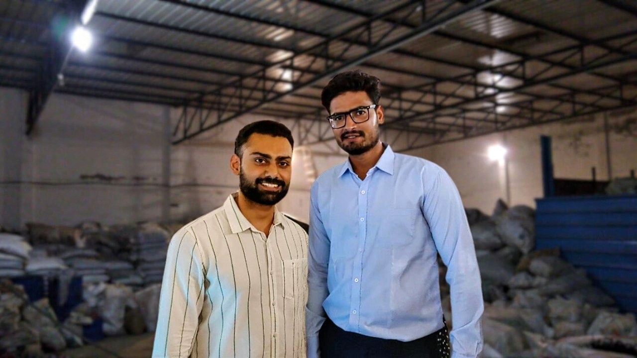 Rishabh Patel and Nitin Yadav in their plastic recycling facility. 