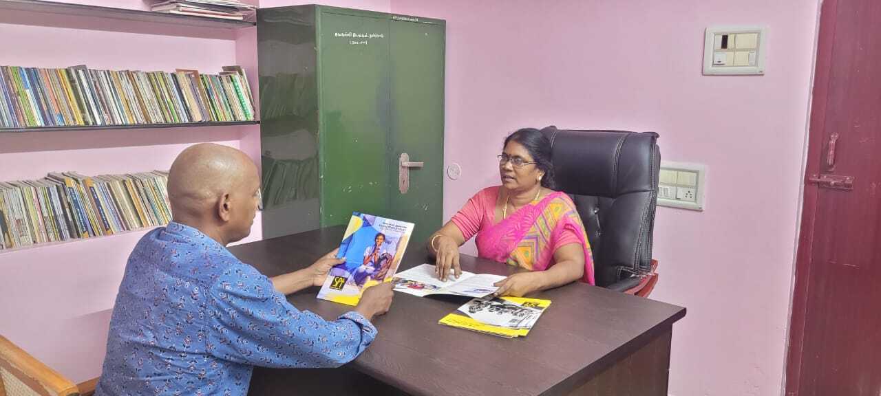 Jayam Akka in her newly built office in Salem, Tamil Nadu