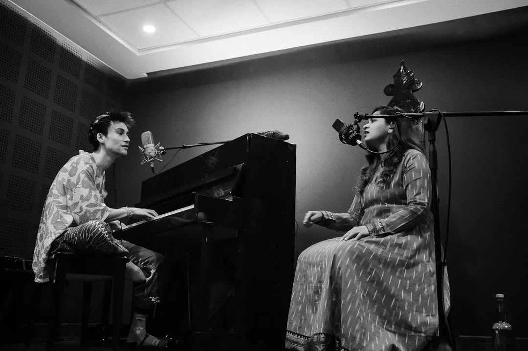 Varijashree with Jacob Collier recording the song that would receive a Grammy nomination.