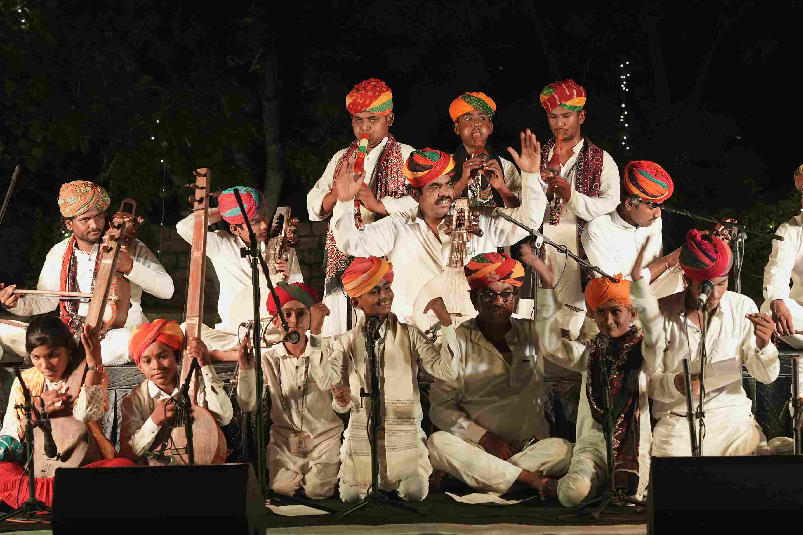 Bringing Rajasthani folk music to life: Children and musicians from Langa, Meghwal, and Manganiyar communities unite in harmony, preserving and celebrating their cultural heritage.