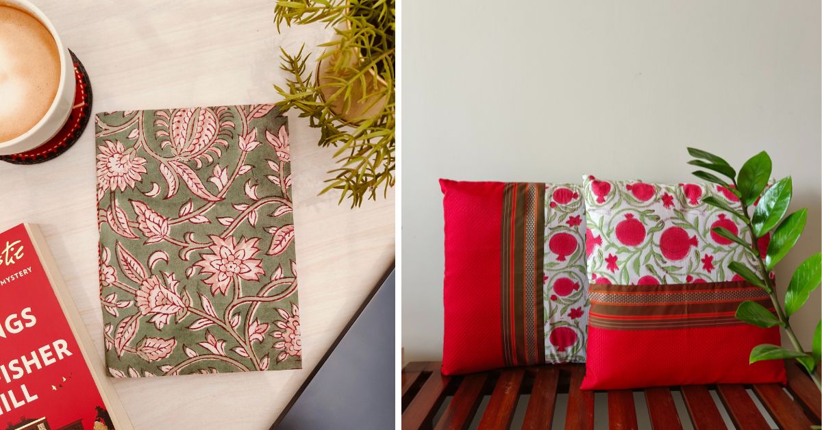 The journals and cushion covers that are stitched at Tohfa make for great gifting options 