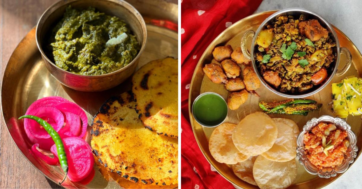 Sarson ka saag (L) and undhiyu (R) are some of the winter delicacies in India