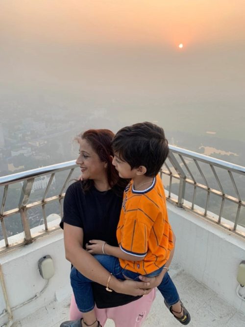 Indira with her five-year-old son Kabir. 