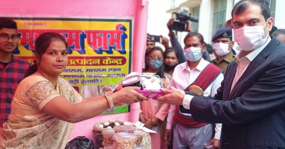 The entrepreneur sells her mushrooms at fairs and events in Darbhanga.