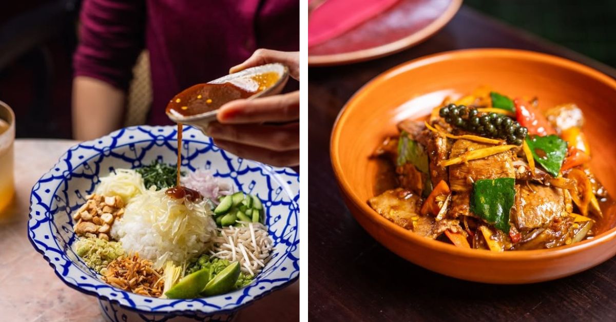 A unique take on a classic Thai salad (L) and the lamb pad cha (R) are some of the signature dishes at Banng