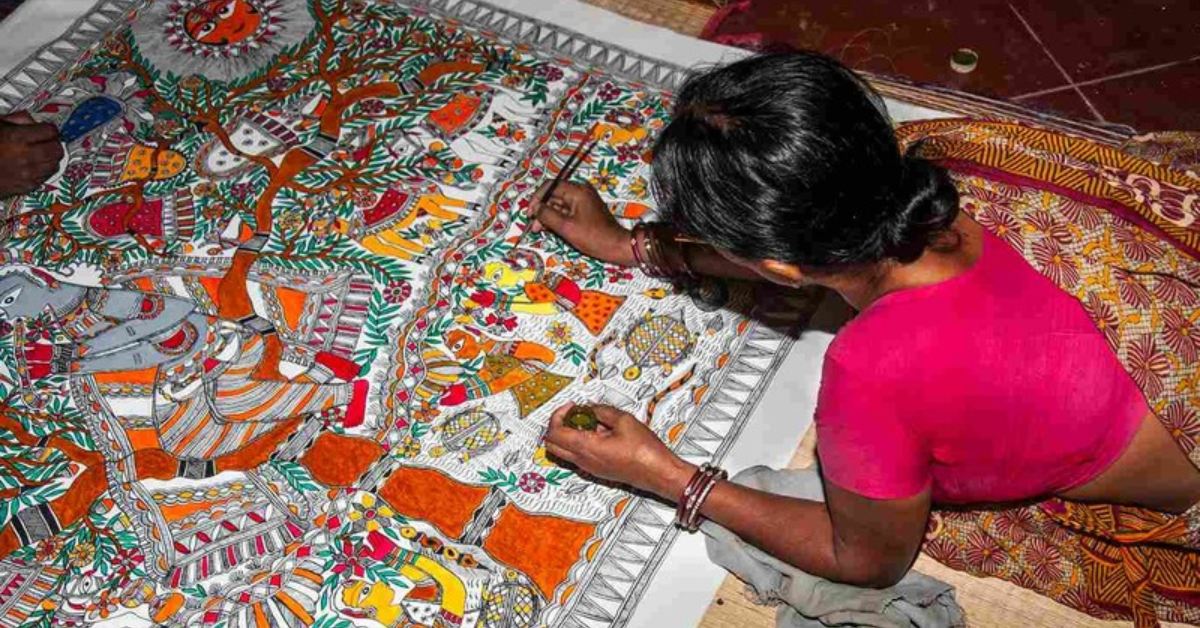 Traditionally, Madhubani was created by women on the walls of their homes during festivals and special occasions as a form of storytelling and religious expression. Picture source: Shutterstock