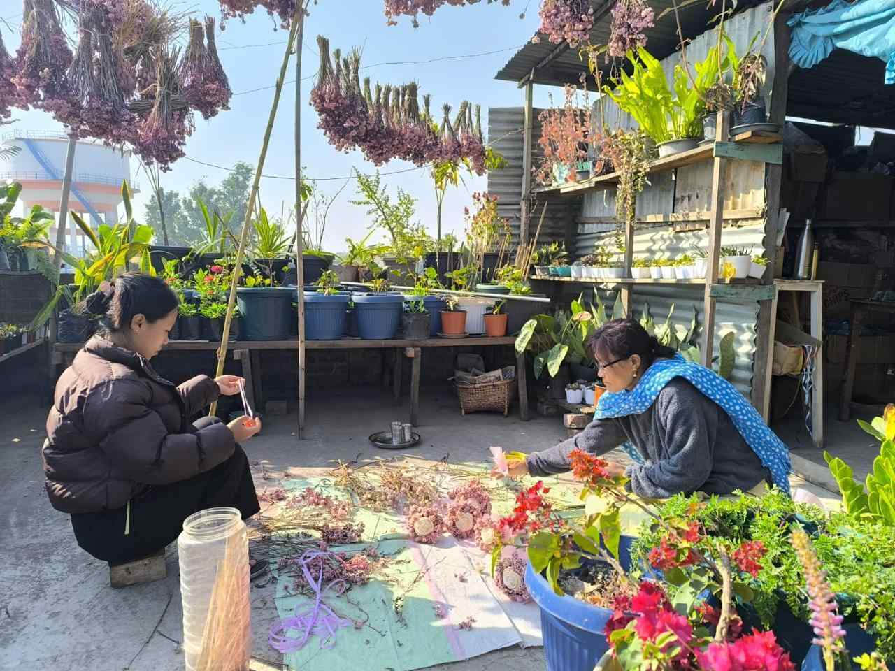 Rani and her mother trains people to make wildflower bouquets