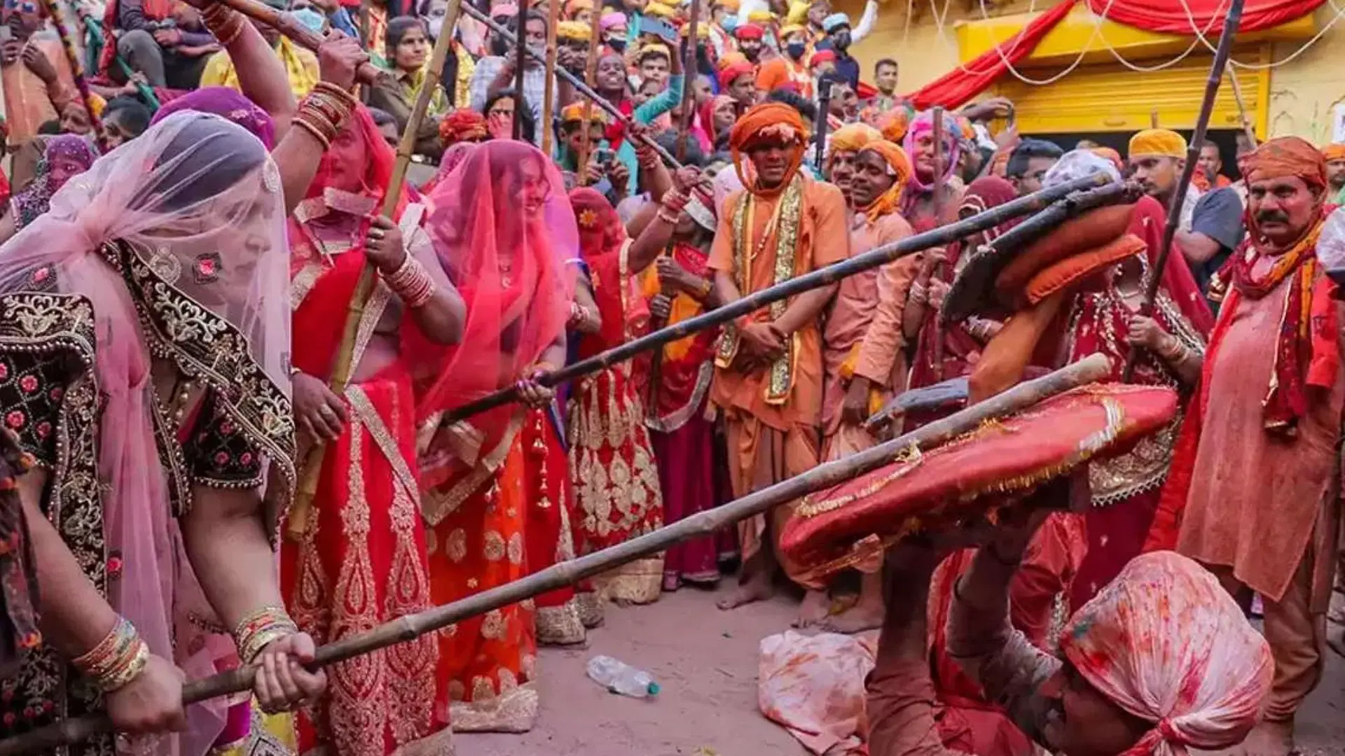 Lathmar Holi is celebrated in Barsana, Uttar Pradesh