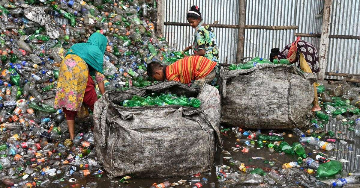sewage clogged due to plastic bottles.