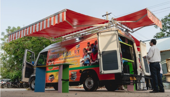 The Rural Development Trust's mobile library caters to kids as well as adults.