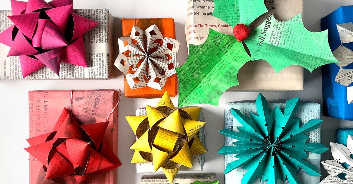 gifts wrapped with old newspapers and magazines.