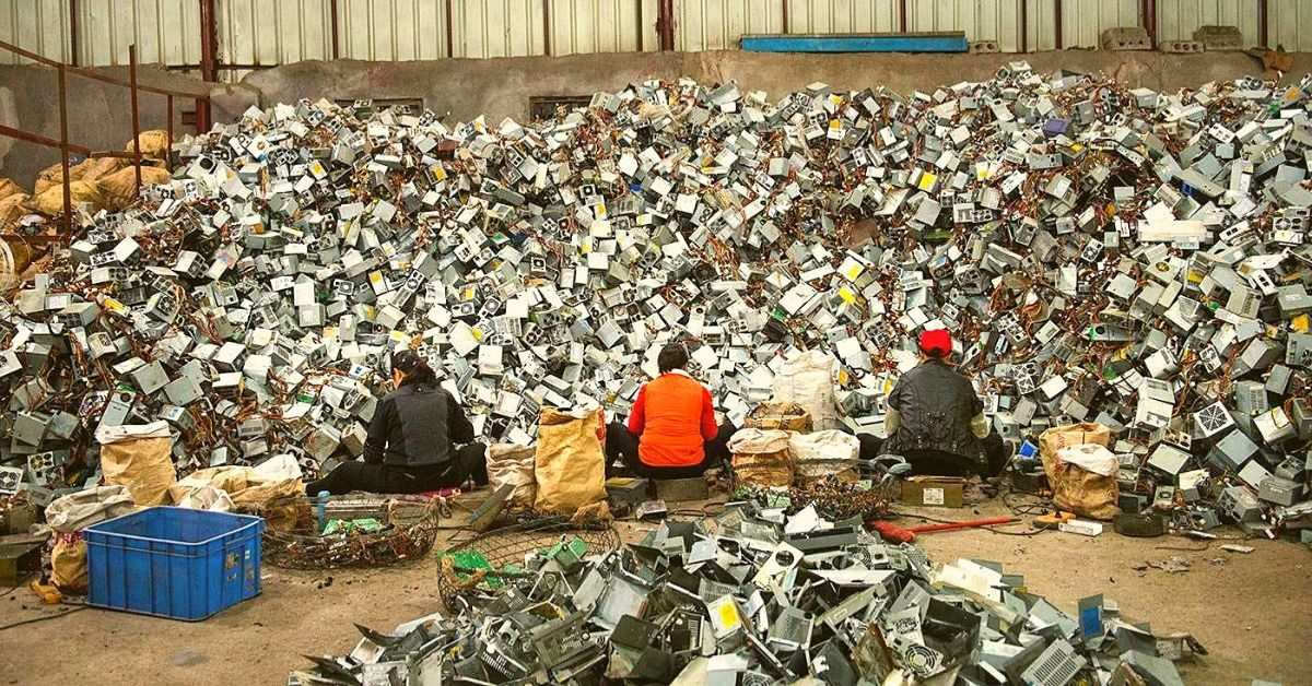 workers segregating e-waste