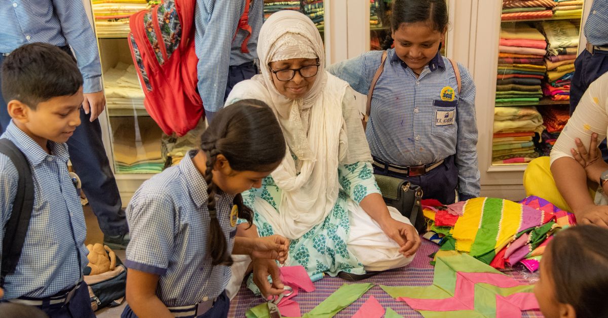 Chatapatti or Tukri, is a distinctive craft native to Lucknowi homes, which involves stitching together small geometric silk pieces to form intricate patchwork designs. 