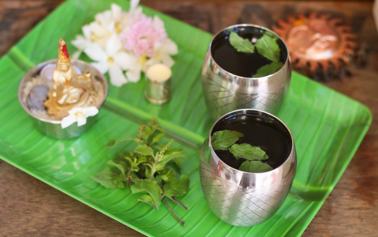 Panakam is made with jaggery, dry ginger, cardamom, and a dash of lemon