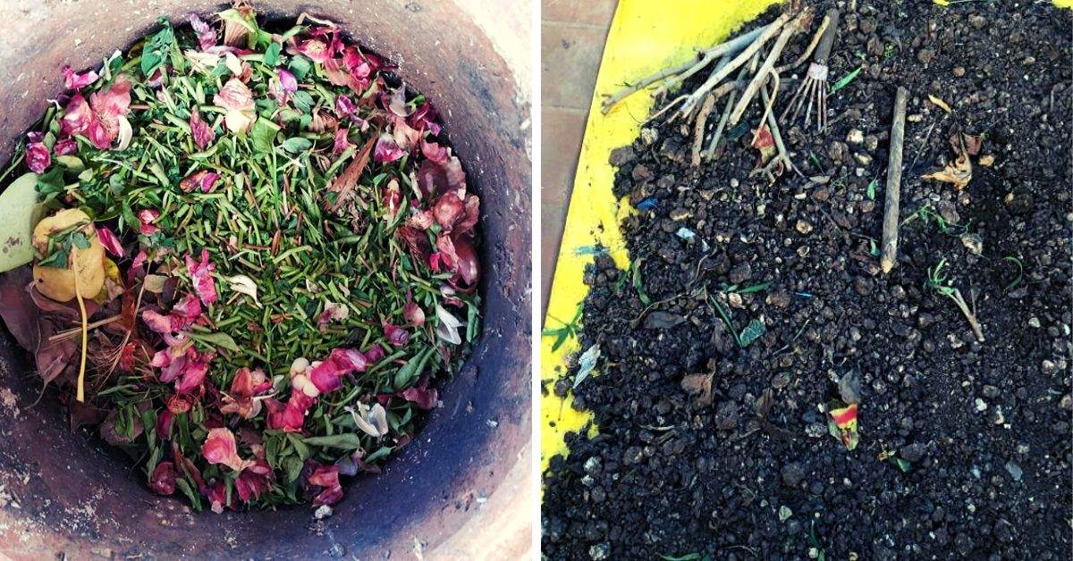 Kitchen waste composts into nutritious manure in a matter of few weeks or months.