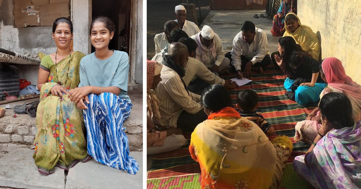 Jeevika and her mother (L) have a thriving farmland where they grow jowar and bajra but the lack of irrigation decimates their fields 