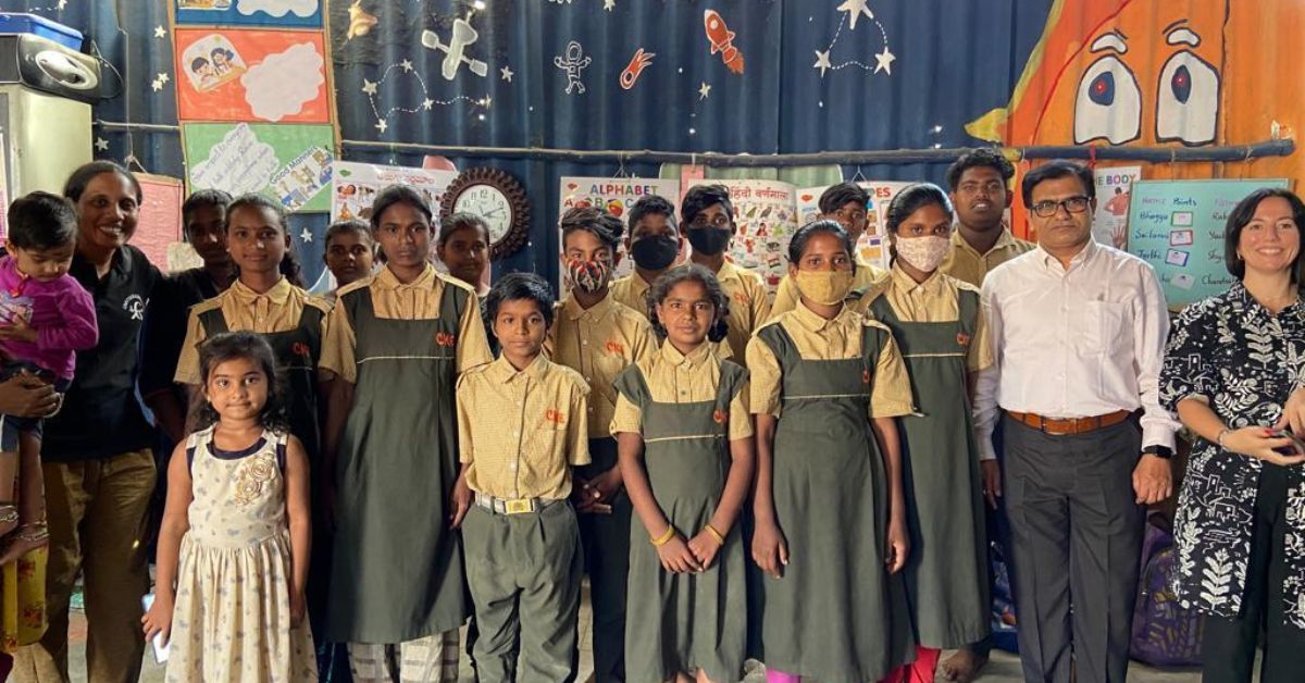 Volunteers from corporates comes to the CKE centres to spend time with the children and teach them skills