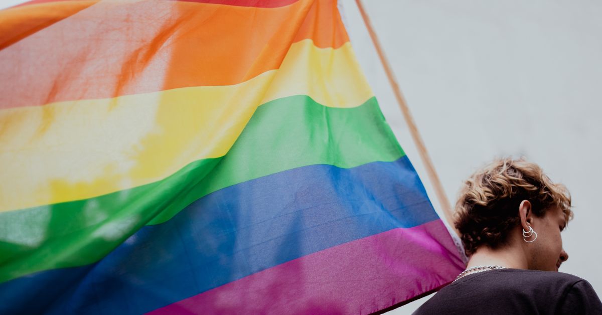 person with the pride flag