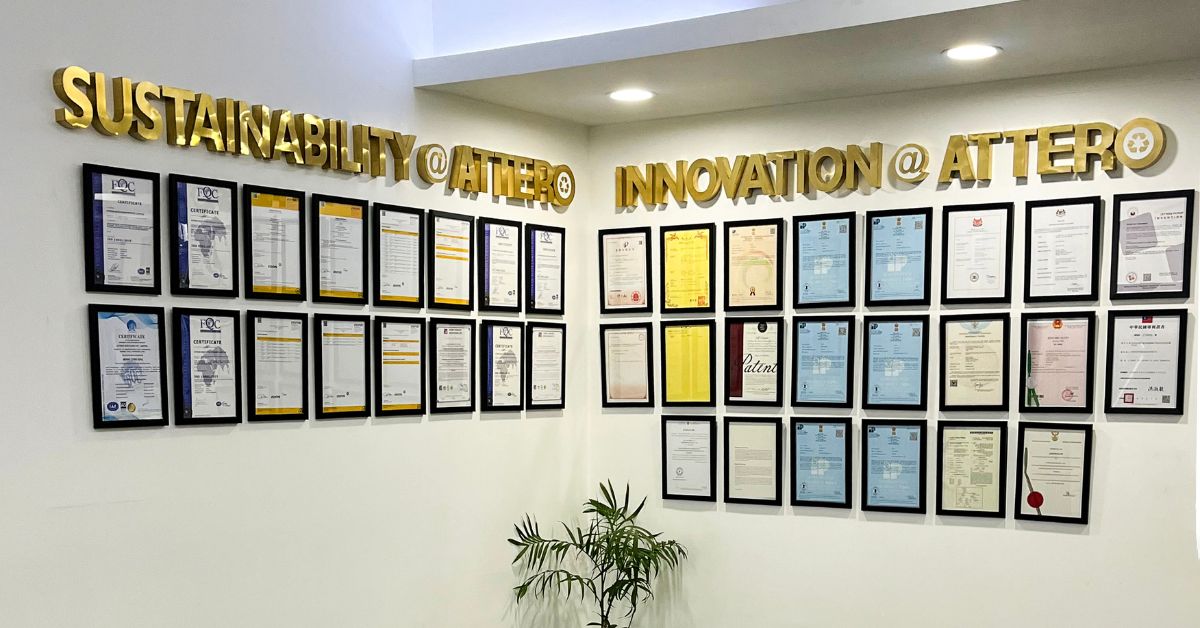 a wall with all the certifications