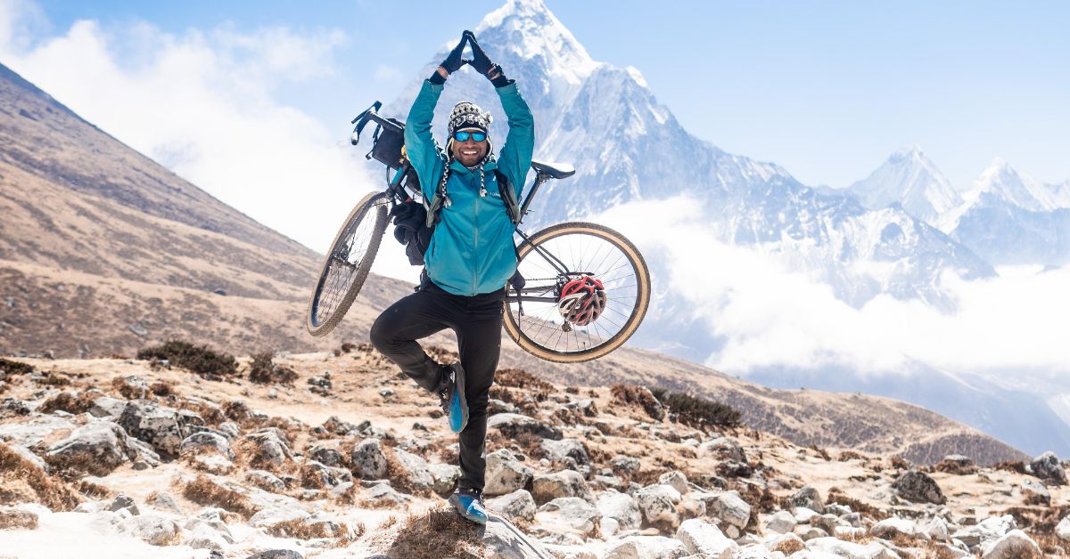 Jyotishko Biswas cycled all the way to Everest Base Camp.