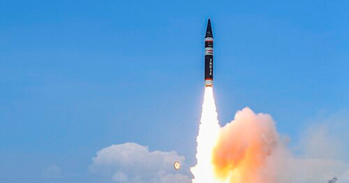 The Agni-P during its first test launch in 2021. 