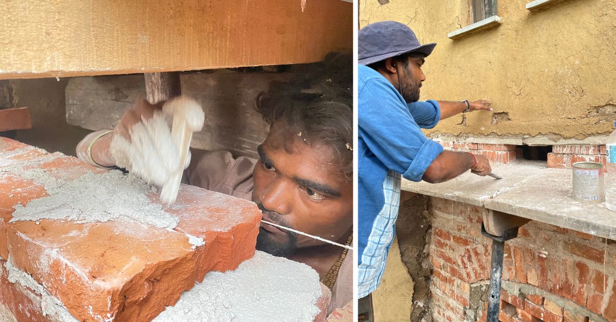 लाल ईंटों और चूने का उपयोग करके बहाली की जा रही है, यह भी टिकाऊ विकल्प है लेकिन नमी के साथ बेहतर है