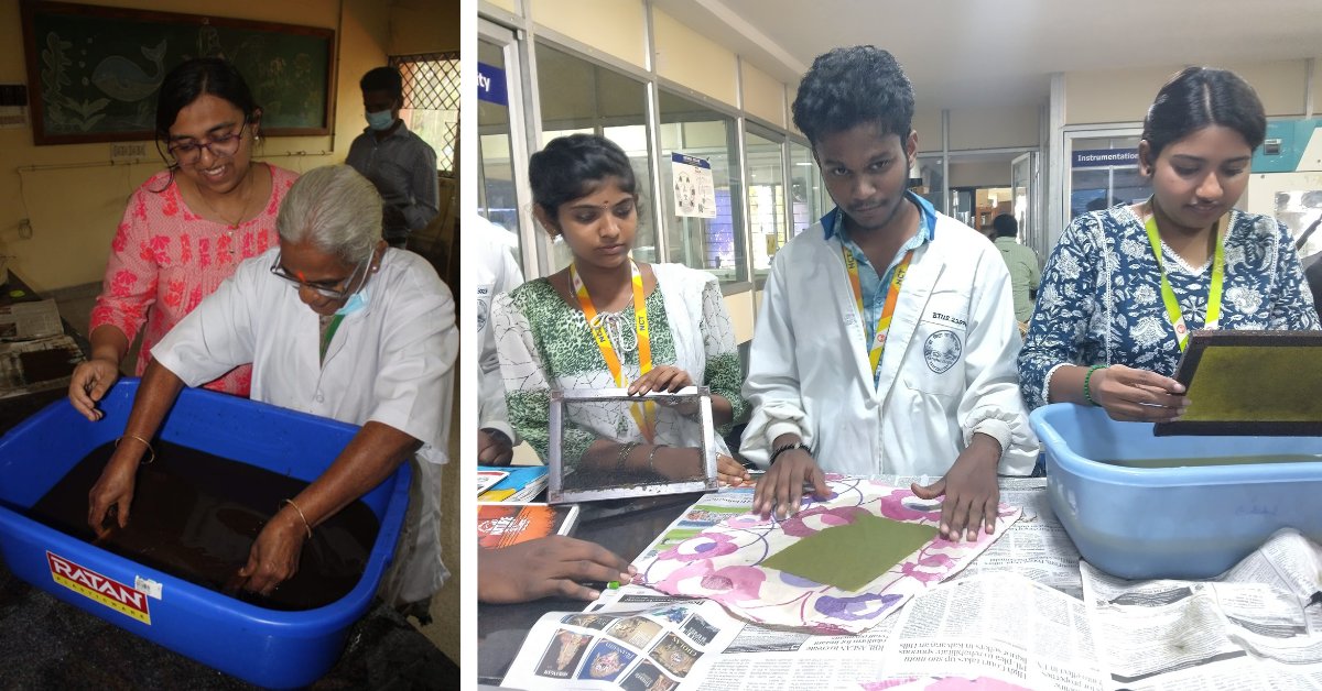Sushmita’s workshops teach how 1 kg of water hyacinth can be turned into 30 sheets of paper.