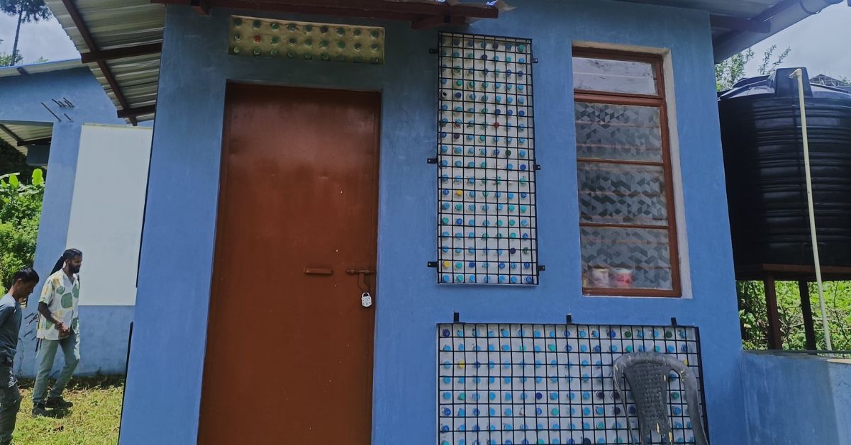 The toilet near Nongpiur LP School made with bottle bricks.