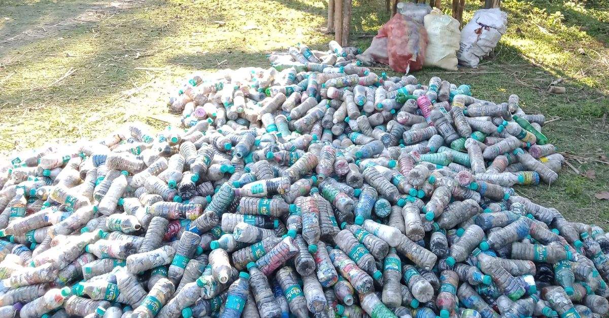 A haul of bottle bricks made by the local community.