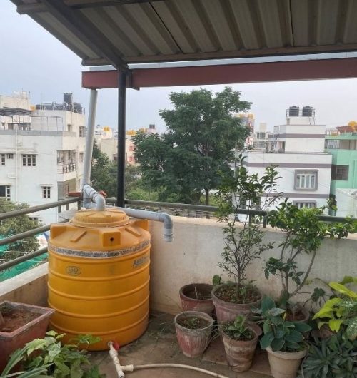 terrace-to-filter drum easy rainwater harvesting system