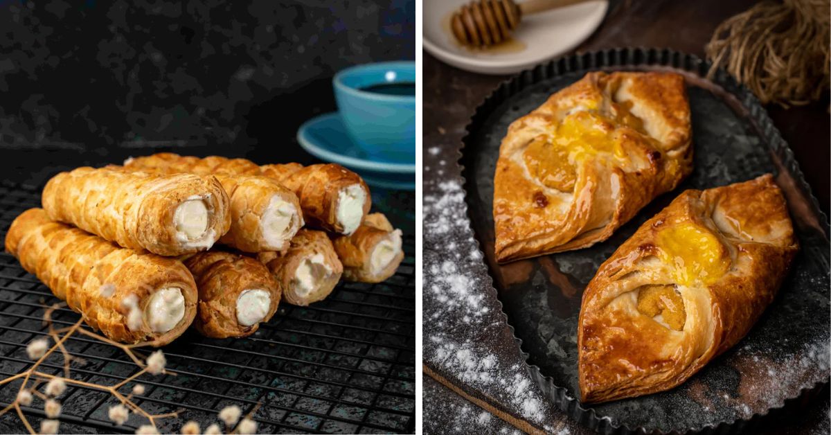 Cream rolls (L) and mango Danish pastries (R) are some of the most loved items on the menu 