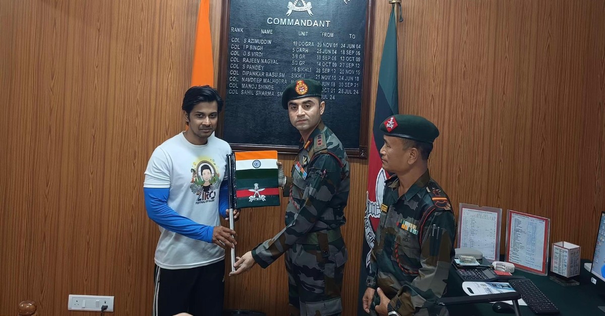 Before his expedition, Aritra received the Indian flag from the Assam Rifles to carry to the top of the world.
