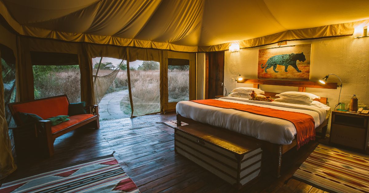 Surrounded by tall Arjuna Trees and an ancient Banyan, Jamtara Wilderness Camp overlooks the forest
