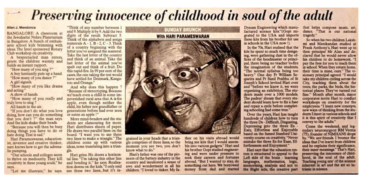 Hari's work has received acclaim from many including former prime minister Indira Gandhi, major national news publications and international scientific bodies 