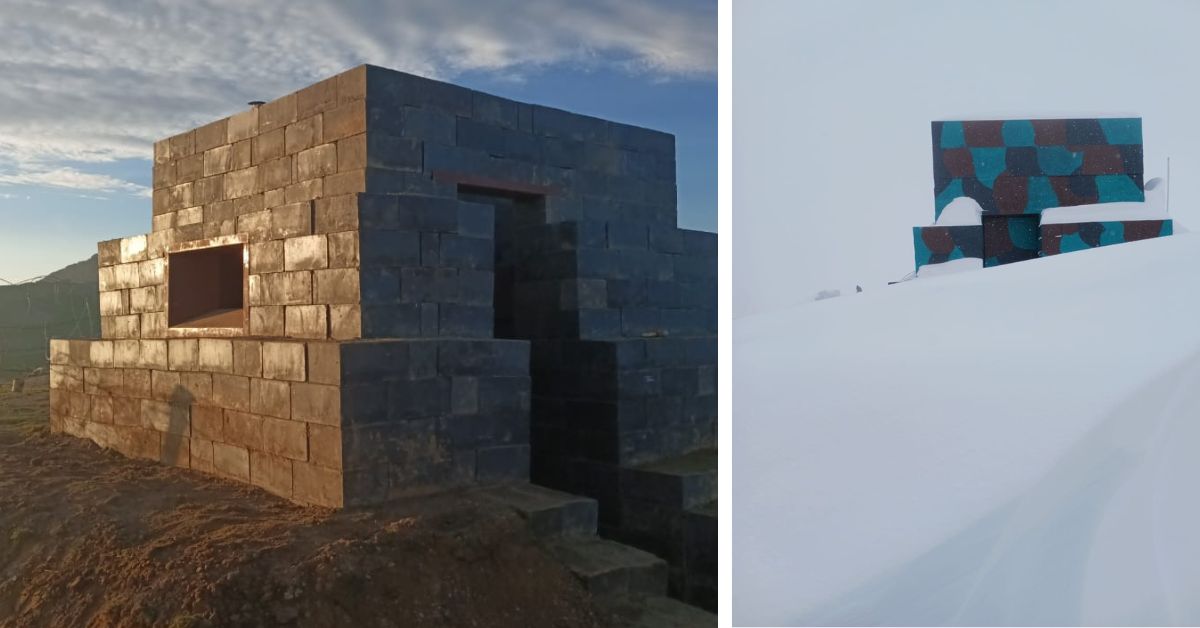 A bunker inspired by traditional sandbag construction has been designed in J&K by Gurugram-based R+D Studio,