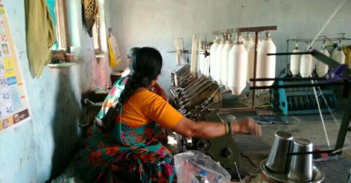 The hand spinning of the yarn is done by women in Wardha 
